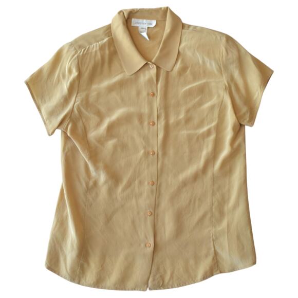 Vintage Jones New York Light Brown Silk Short Sleeve Shirt Size 12 - Picture 1 of 5